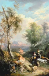 Goatherds in Mountainous Spanish Landscape, 19th Century
